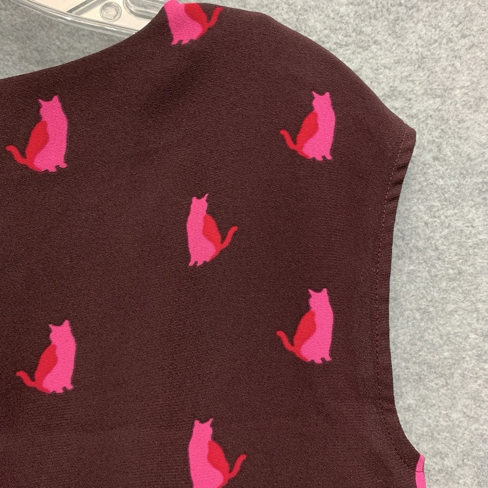 Ann Taylor Womens Cat Print Shift Dress Size MP Ann Taylor Maroon Crazy Cat Lady - Picture 9 of 9
